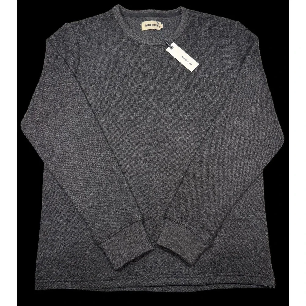 Taylor Stitch The Evans Crew in Charcoal Birdseye Wool 42 Large Preppy